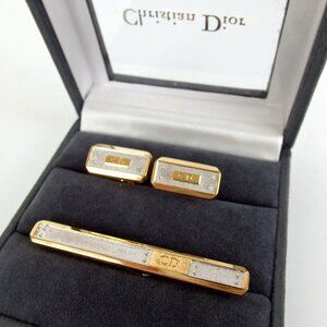 Authentic Christian Dior cuff set Nek Tie pin metal [Used]